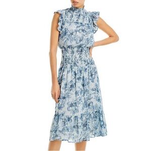 Aqua Blue Floral Midi Dress
